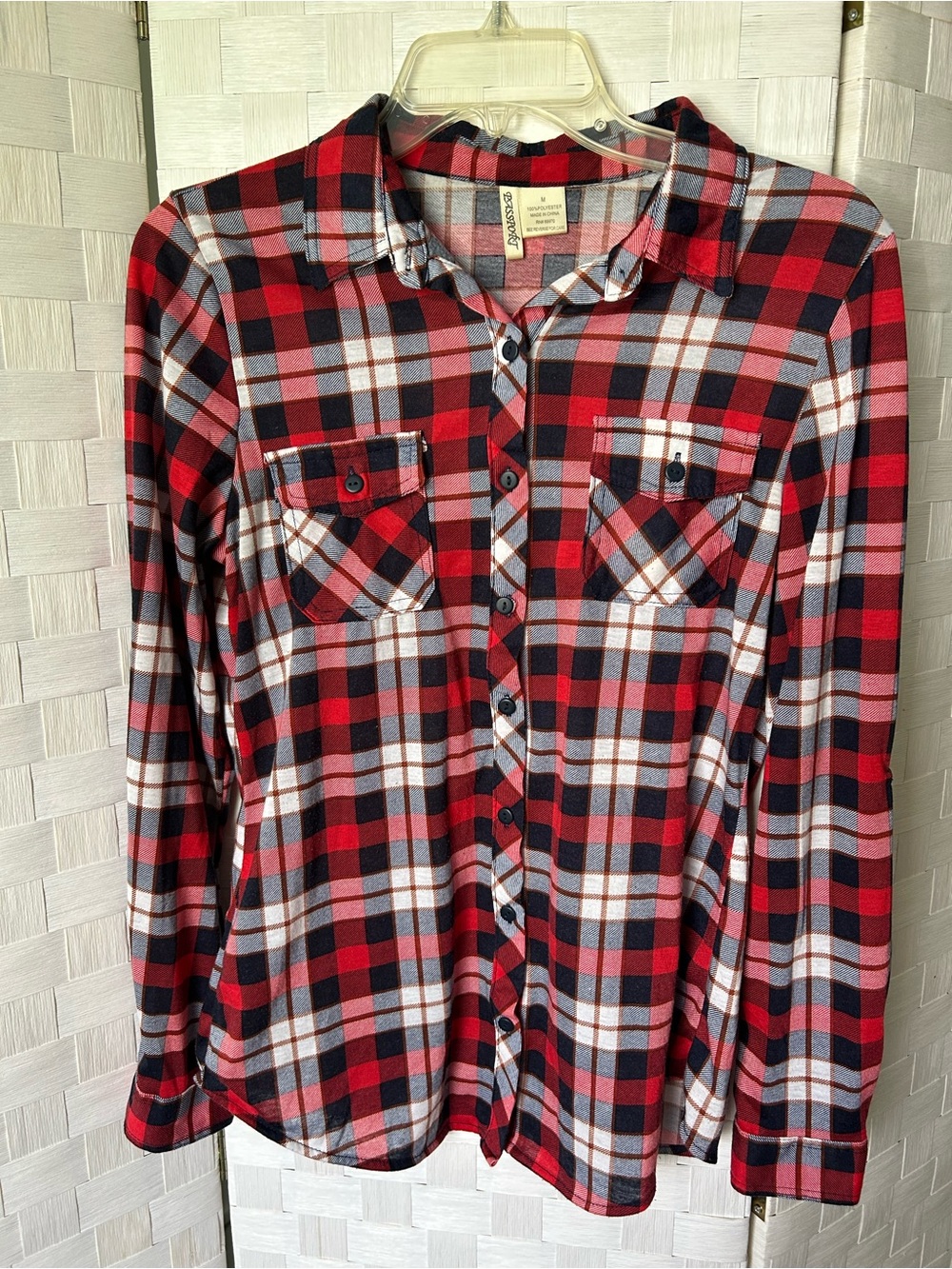 Passport Plaid Red and Navy Blue Long Sleeve Button Down Shirt